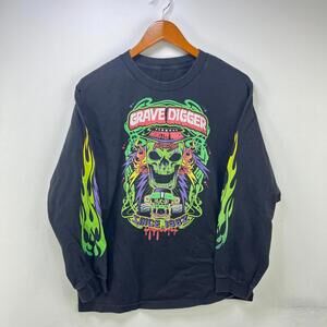 VTG Grave Digger Monster Truck Flames LS Shirt Large